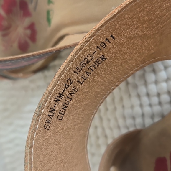 L'Artiste by Spring Step Blue Floral Leather Swan Wedge Sandals - Picture 6 of 8